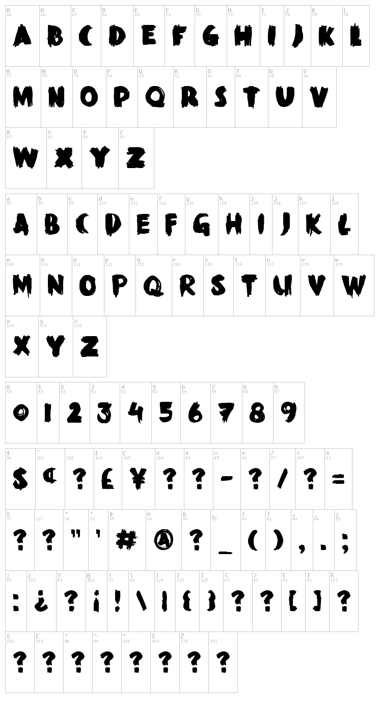 DK Black Mark font map